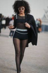 Leila Depina Leaving the Christian Dior Show at Paris Fashion Week in a Revealing Sheer Dior Outfit 02/27/2024