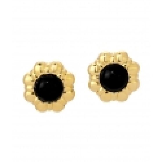 Merenor Estate Collection Black Onyx and Flower Earrings in 14K Gold Circa 1970S