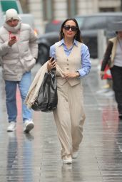Myleene Klass Wearing a Pine Stripe Suit and Waistcoat  in London 02/29/2024