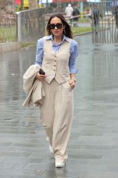 Myleene Klass Wearing a Pine Stripe Suit and Waistcoat  in London 02/29/2024