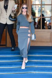 Rosie Huntington-Whiteley in a Cropped Top and Matching Skirt in Paris 03/03/2024