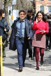 Sofia Carson and Sebastian De Souza at "The Life List" Filming Set in NYC 03/18/2024