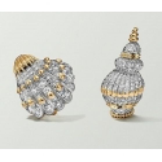 Tiffany & Co. Schlumberger Shell Earrings in 18K Gold and Platinum with Diamonds of over 5 Total Carats