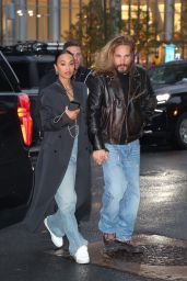 Zoe Saldana and Marco Perego Arriving at Their Hotel in New York 03/28/2024