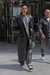 Dua Lipa Stuns in NYC with Bold Leather Coat and Statement Shoulder Pads