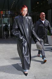 Dua Lipa Stuns in NYC with Bold Leather Coat and Statement Shoulder Pads