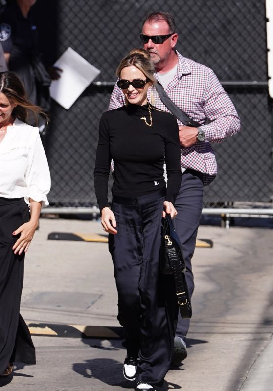 Emily Blunt Stuns in Black Louis Vuitton Turtleneck at Jimmy Kimmel Live Appearance