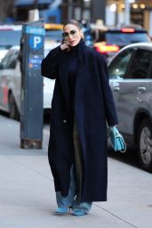 Jennifer Lopez in a Navy Coat With a Matching Chanel Purse and Gucci Aviator Sunglasses in New York 04/07/2024
