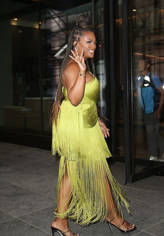 Kandi Burruss in a Green Olive Dress in New York 04-22-2024
