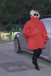 Kim Kardashian Debuts Chic Blonde Makeover and Oversized Red Coat in Malibu 04-26-2024