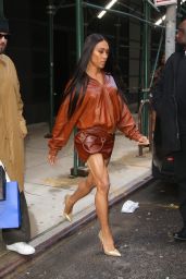 Michaela Jaé Rodriguez in a Leather Mini Dress in New York 04/05/2024