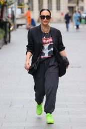 Myleene Klass Wearing Neon Green Trainers and Bling Chains in London 04/02/2024