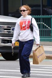 Sadie Sink in 80s Vintage Madonna Hoodie and Denim Style Pants in Manhattan’s Downtown Area 04-10-2024