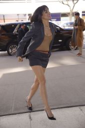 Sofia Boutella Wearing a Short Skirt and Gray Blazer in New York 04/04/2024