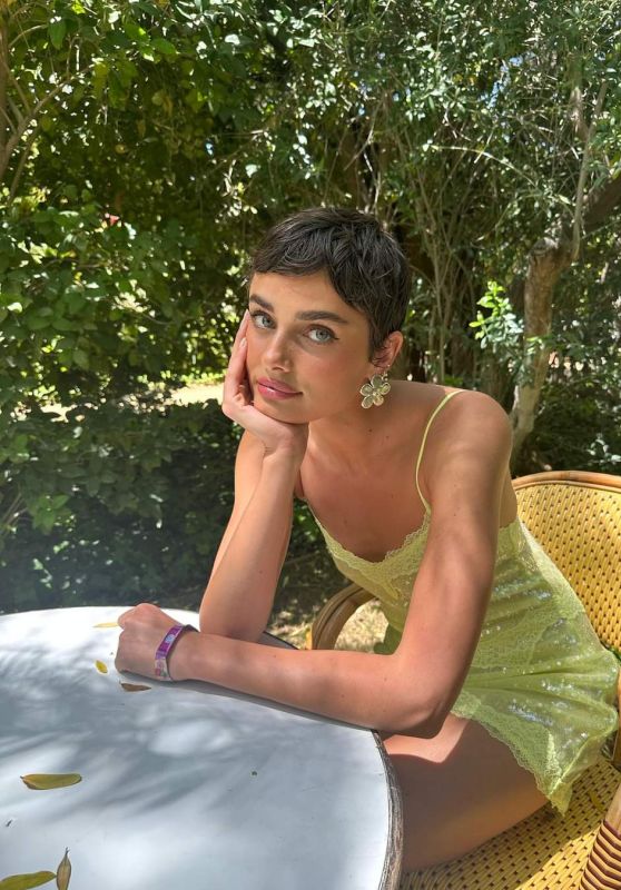 Taylor Hill in a Yellow and Blue Dresses at Cochella 04-14-2024