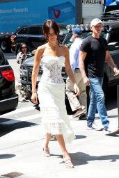 Bella Hadid in a Strapless White Dress in New York 05-02-2024