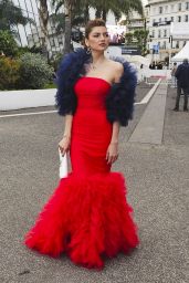 Blanca Blanco Wearing an Elegant Red Dress by French Designer Christophe Guillarmé in Cannes 05-15-2024