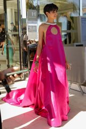 Ève Gilles in a Stunning Pink Dress Leaves Marriott in Cannes 05-21-2024