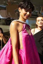 Ève Gilles in a Stunning Pink Dress Leaves Marriott in Cannes 05-21-2024