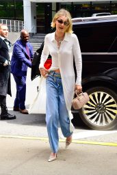 Gigi Hadid Wearing a Dress Over Jeans in New York City 05-08-2024