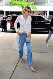 Gigi Hadid Wearing a Dress Over Jeans in New York City 05-08-2024