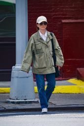 Julianne Moore Wearing a Loose, Olive Green Cargo Jcket in New York 04-30-2024