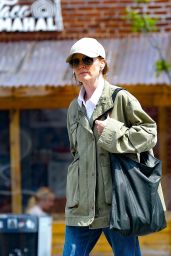 Julianne Moore Wearing a Loose, Olive Green Cargo Jcket in New York 04-30-2024