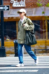 Julianne Moore Wearing a Loose, Olive Green Cargo Jcket in New York 04-30-2024