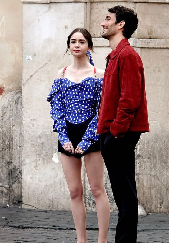 Lily Collins Filming "Emily in Paris" in Rome 04-29-2024