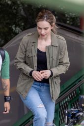 Lily James at "Swiped" Filming Set With co-star Myha