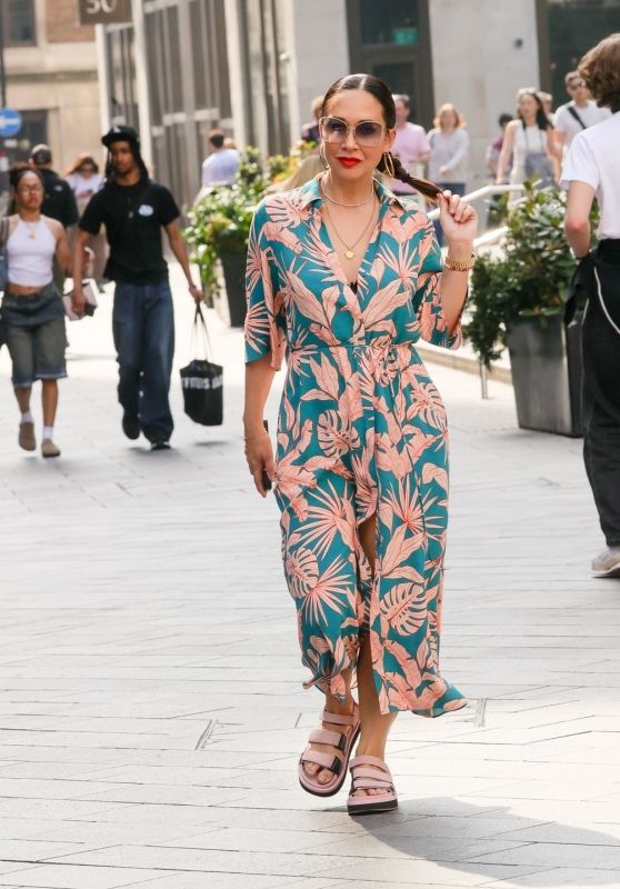 Myleene Klass Wearing a Floral Dress and Sandals in London 05-11-2024
