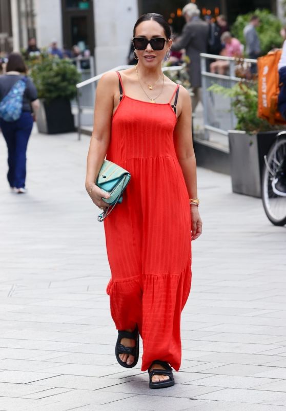 Myleene Klass Wearing an Orange Dress in London 05-25-2024