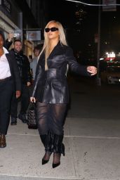 Rihanna Stuns in Black Leather Jacket and Sheer Dress in New York 05-16-2024