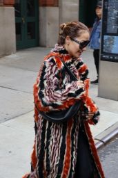 Rita Ora in a Fur Striped Long Coat in New York 05-06-2024