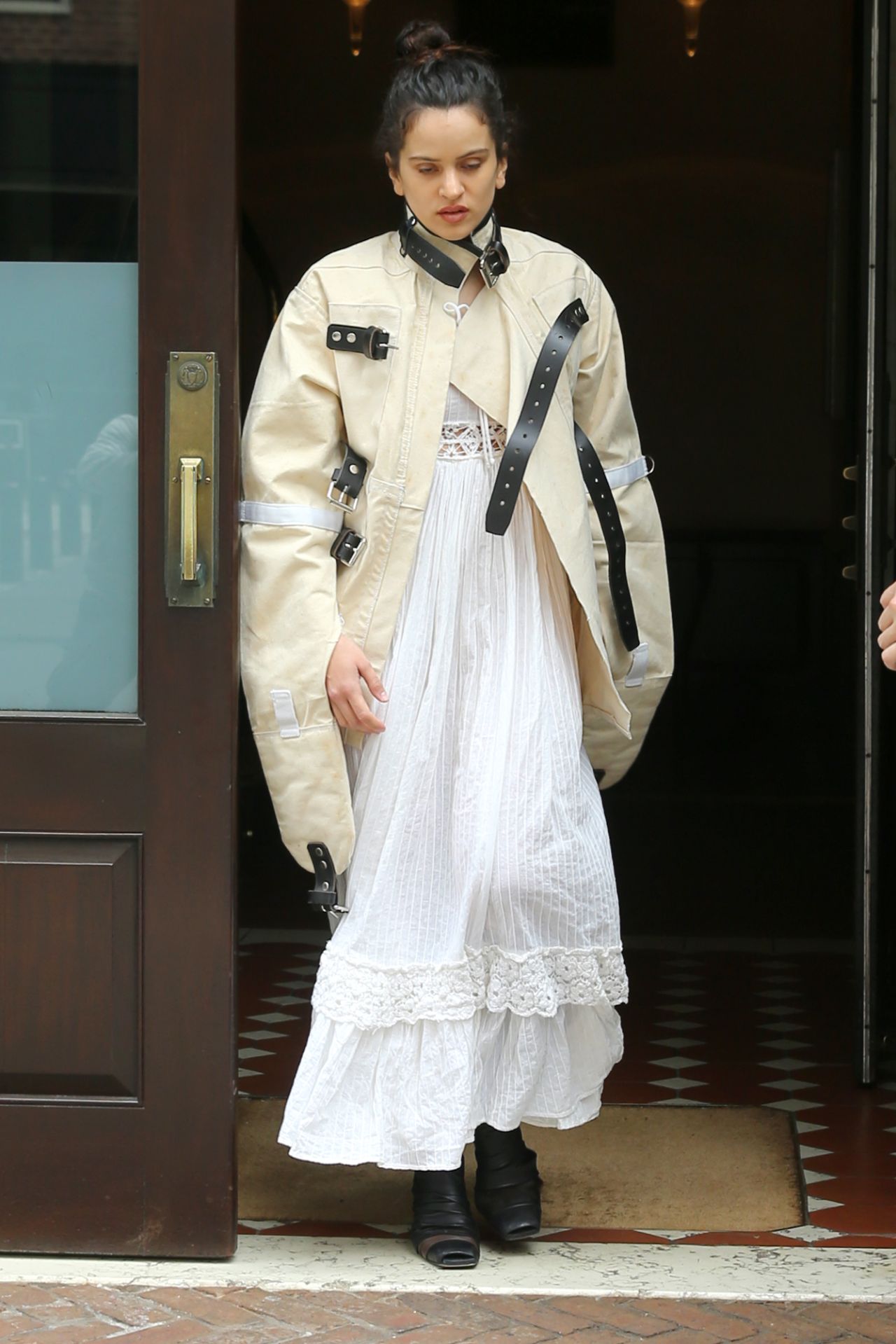 Rosalia in a White Maxi Dress and Belted Jacket in New York 04-30-2024 ...