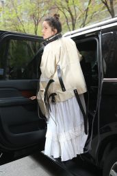 Rosalia in a White Maxi Dress and Belted Jacket in New York 04-30-2024