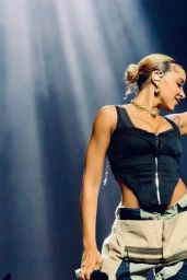 Tinashe Wore the Jazzi Denim Top in Charcoal - Tour in China 05-14-2024