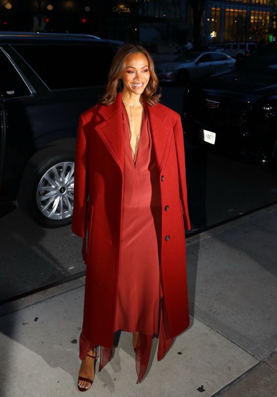 Zoe Saldana in Cranberry-Colored Ensemble at the Paramount Pictures Upfront in New York 04-30-2024