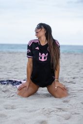 Claudia Romani on South Beach Wearing a Messi Inter Miami Jersey 06-27-2024