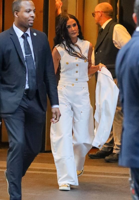 Demi Moore in Chic White Attire on the Way to 