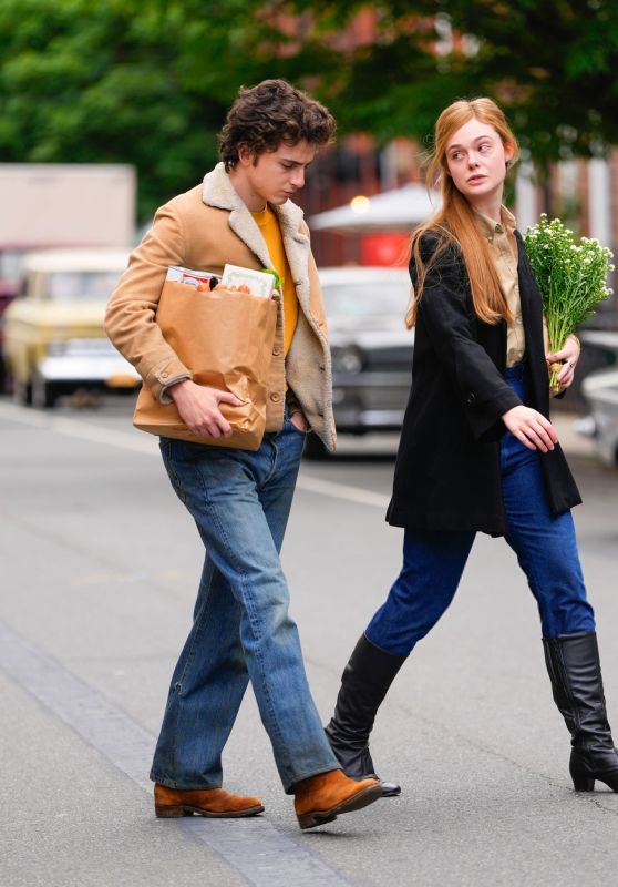 Elle Fanning and Timothee Chalamet at "A Complete Unknown" Set in New Jersey 06-11-2024