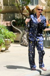 Emma Roberts Wearing Olivia von Halle Cosmic Navy Pajamas in New York