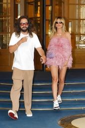 Heidi Klum Stuns in Feathered Pink Minidress During Parisian Date Night
