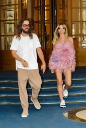 Heidi Klum Stuns in Feathered Pink Minidress During Parisian Date Night