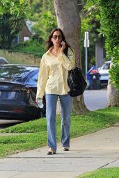 Ines de Ramon in a Yellow Buttoned Up Dress Shirt and Blue Jeans in Los Angeles 06-05-2024
