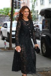 Katie Holmes in a Stunning Black Lace Dress and Chic Heels in NYC 06-10-2024
