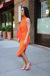 Katy Perry in an Orange Dress Matching Heels in New York 06-28-2024
