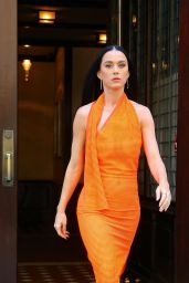 Katy Perry in an Orange Dress Matching Heels in New York 06-28-2024