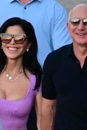 Lauren Sanchez in a Tight Purple Dress With Fiancée Jeff Bezos 06-14-2024