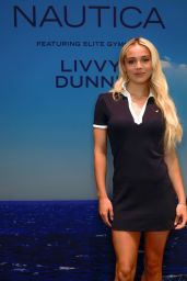 Olivia Dunne Leggy in White Collared Navy-blue Dress 06-26-2024